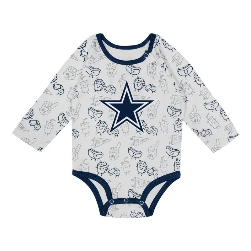 3-Piece Dallas Cowboys Long Sleeve Bodysuit, Pants and Cap Set