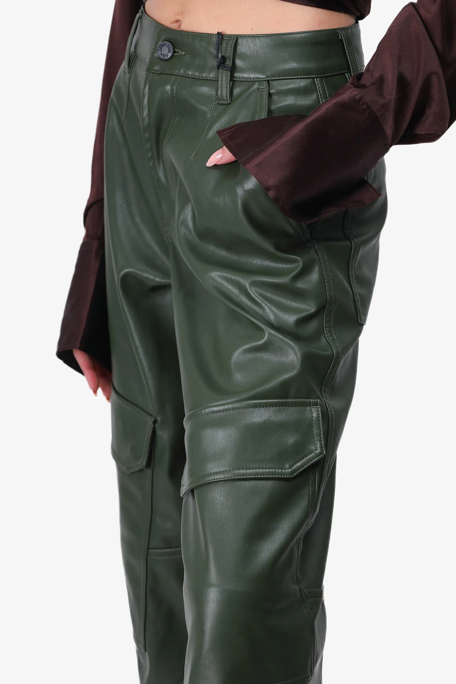 AFRM Green Faux Leather Cargo Pants Size 23