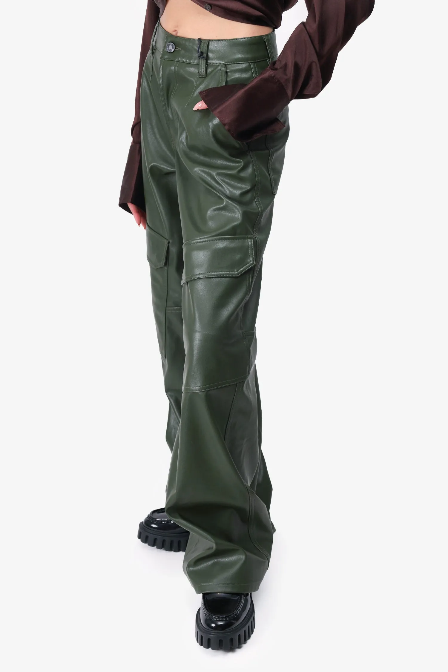 AFRM Green Faux Leather Cargo Pants Size 23