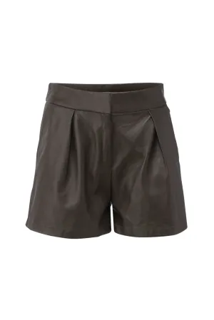 ALEX KHAKI LEATHER SHORTS - אלכס מכנסי עור חאקי קצרים