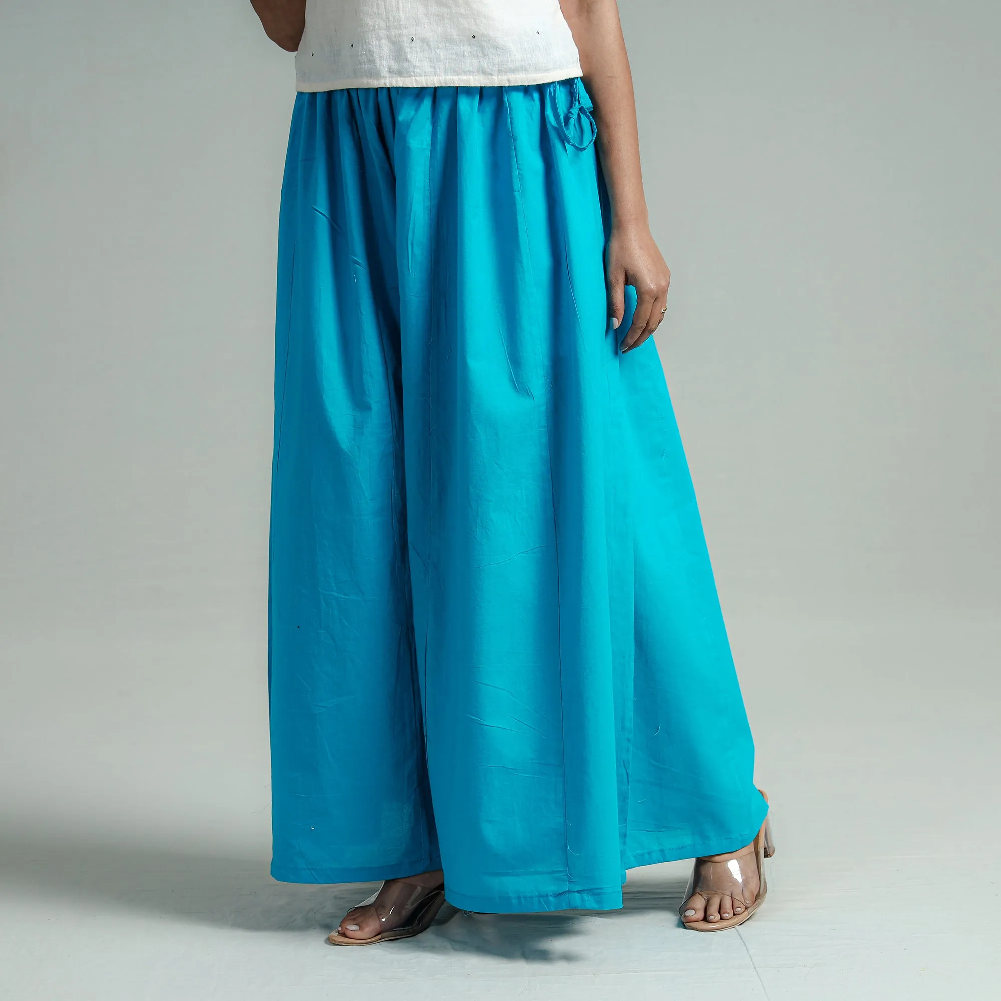 Aqua Blue - Plain Dyed Cotton Flared Palazzo