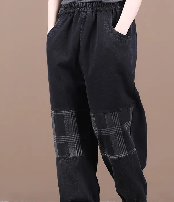 Autumn Washed Denim Wide Leg Women Casual Pants Elastic Waist WG05131