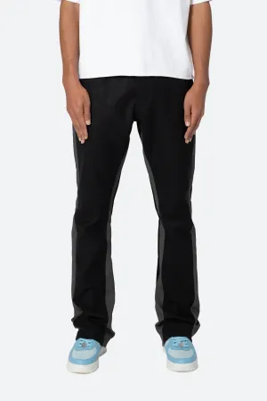 B518 Leather Flare Pants - Black/Grey