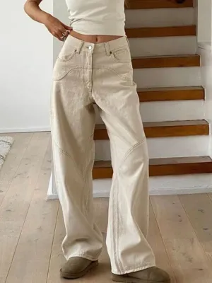 Beige Basic Cargo Women Y2K Vintage Oversize Loose Pant