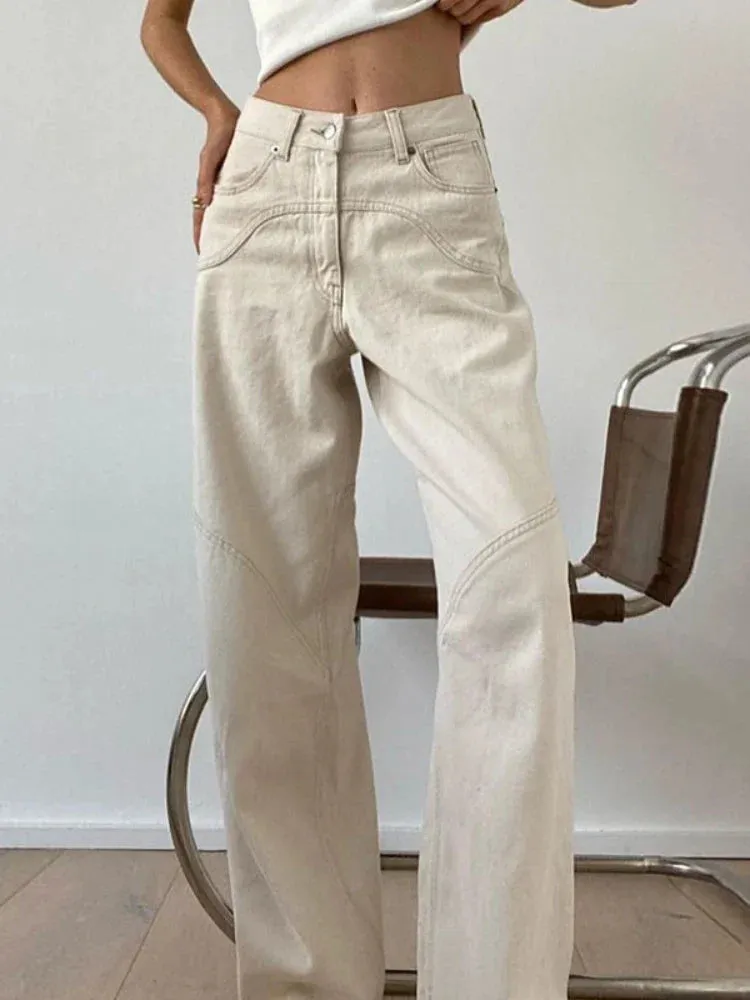 Beige Basic Cargo Women Y2K Vintage Oversize Loose Pant