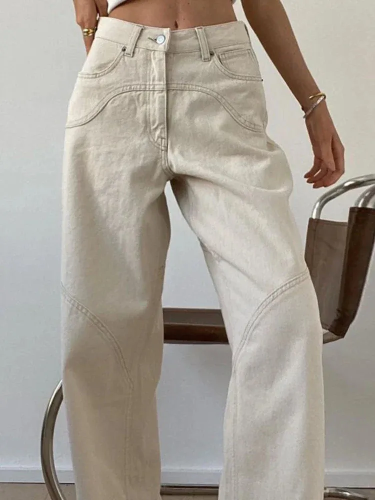 Beige Basic Cargo Women Y2K Vintage Oversize Loose Pant