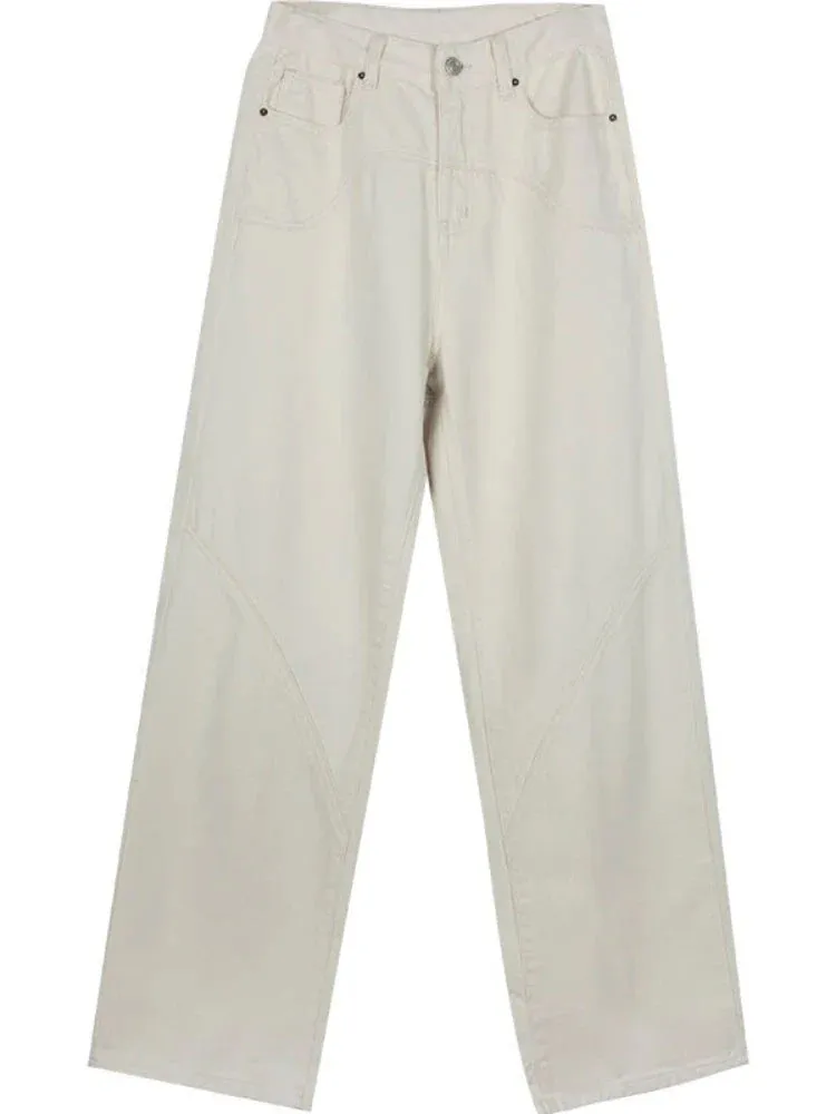 Beige Basic Cargo Women Y2K Vintage Oversize Loose Pant