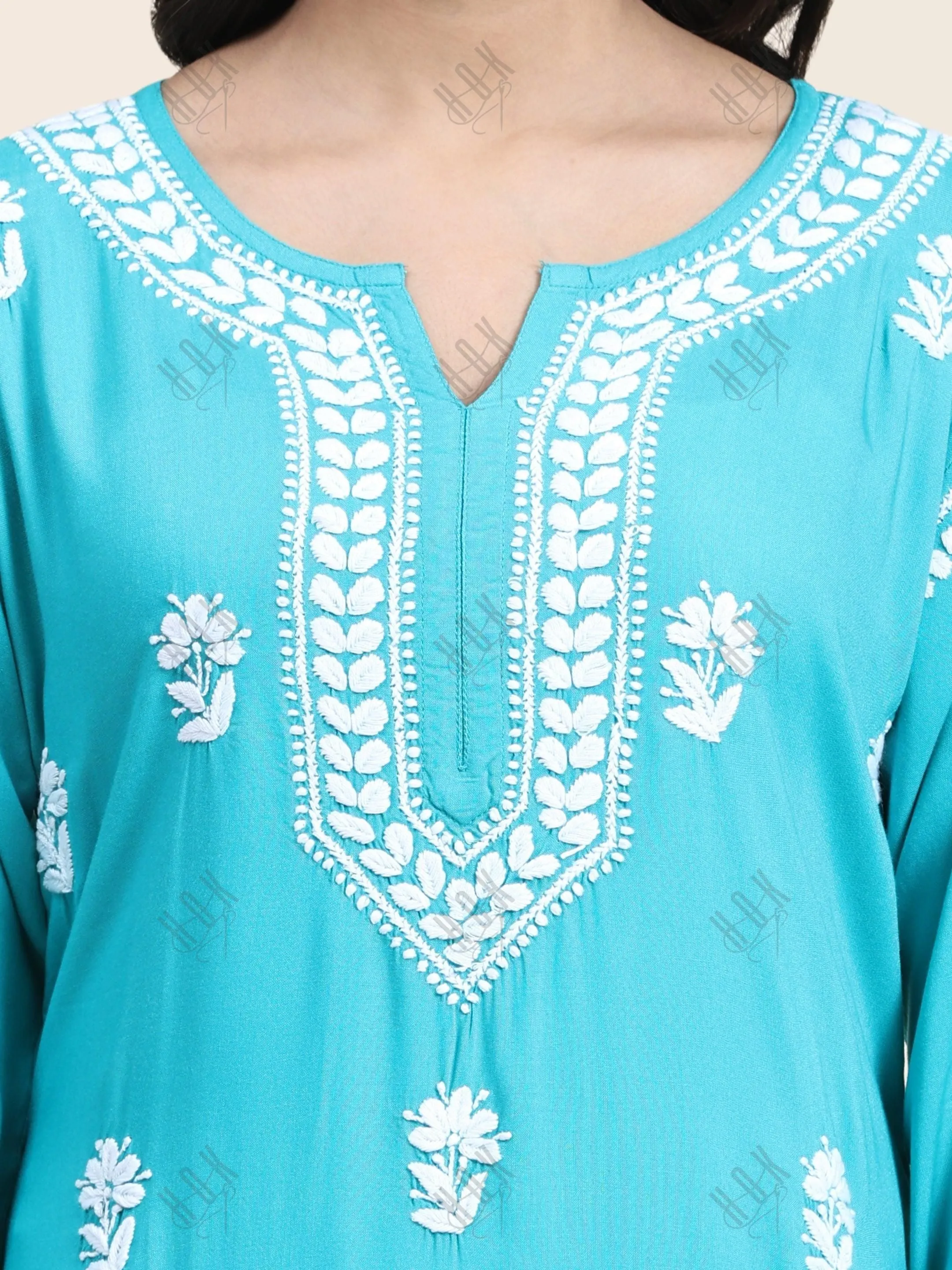 Bhavna in Noor Chikankari CO-ORD Set In Rayon for Women In Blue Turquoise