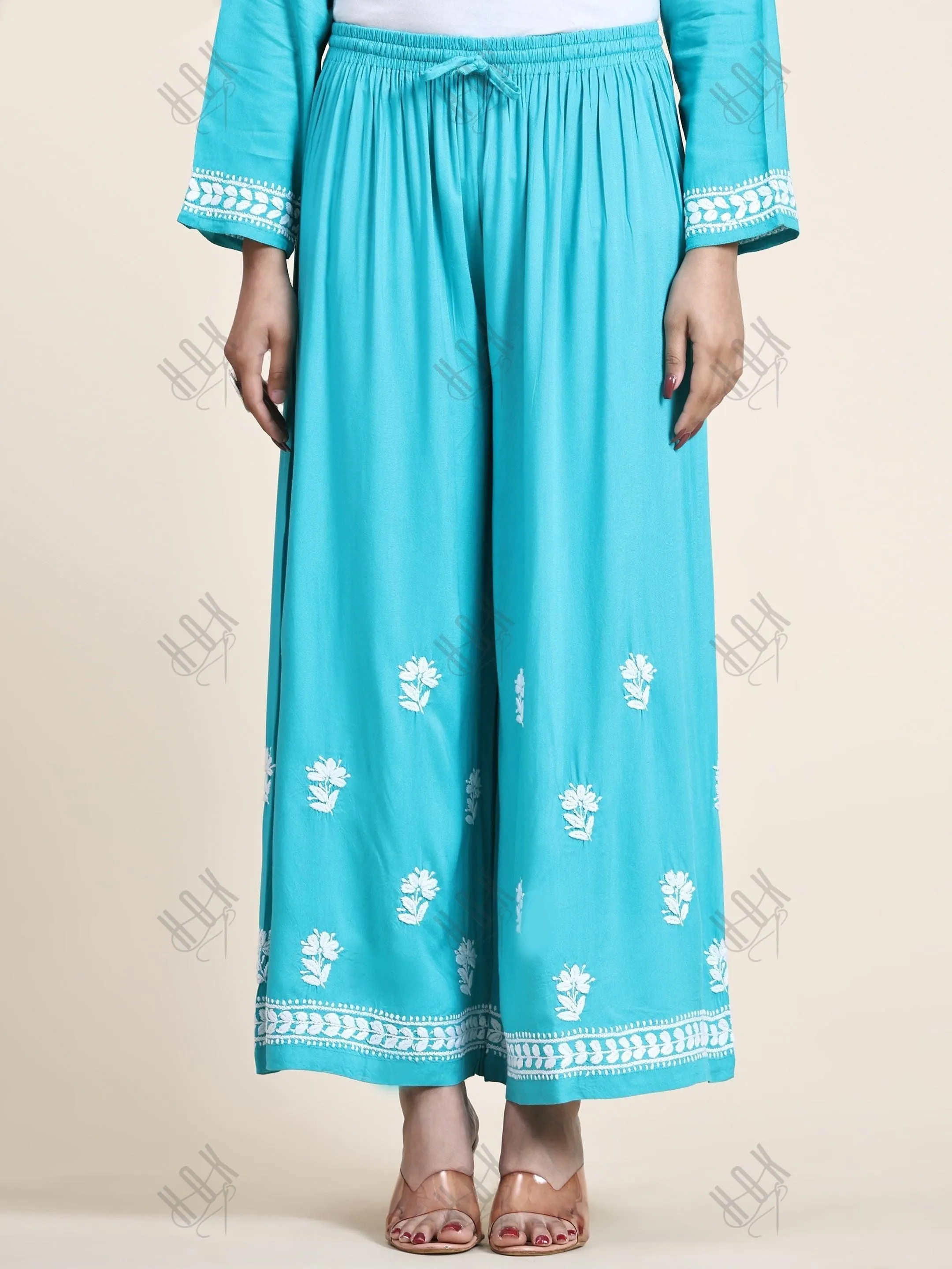 Bhavna in Noor Chikankari CO-ORD Set In Rayon for Women In Blue Turquoise