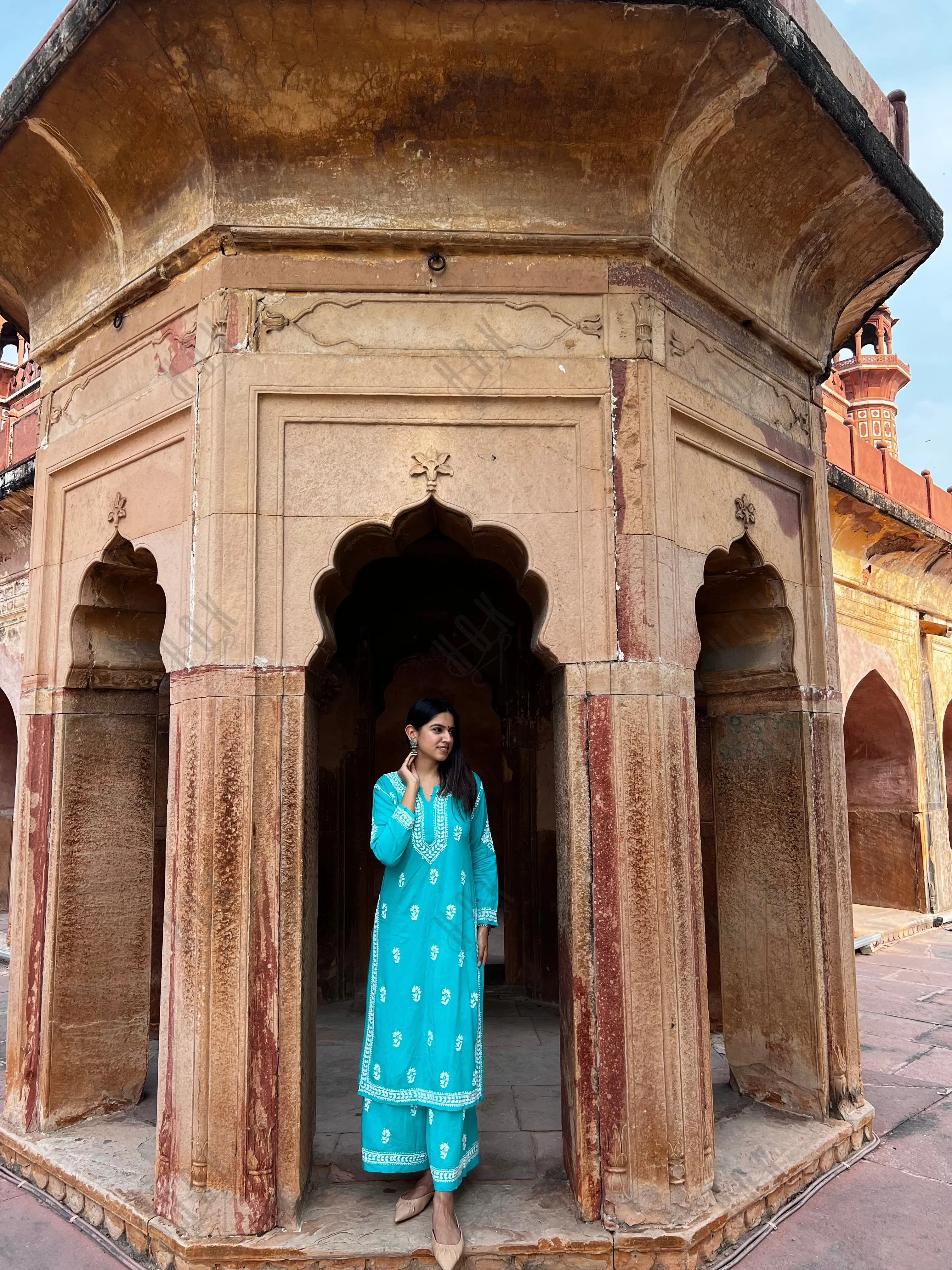 Bhavna in Noor Chikankari CO-ORD Set In Rayon for Women In Blue Turquoise