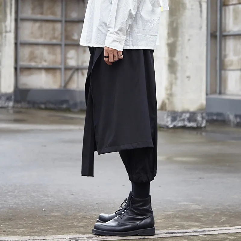 Black Cropped Casual Hakama Pants