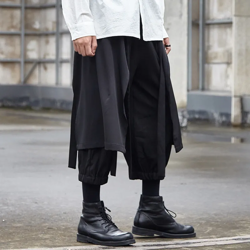 Black Cropped Casual Hakama Pants