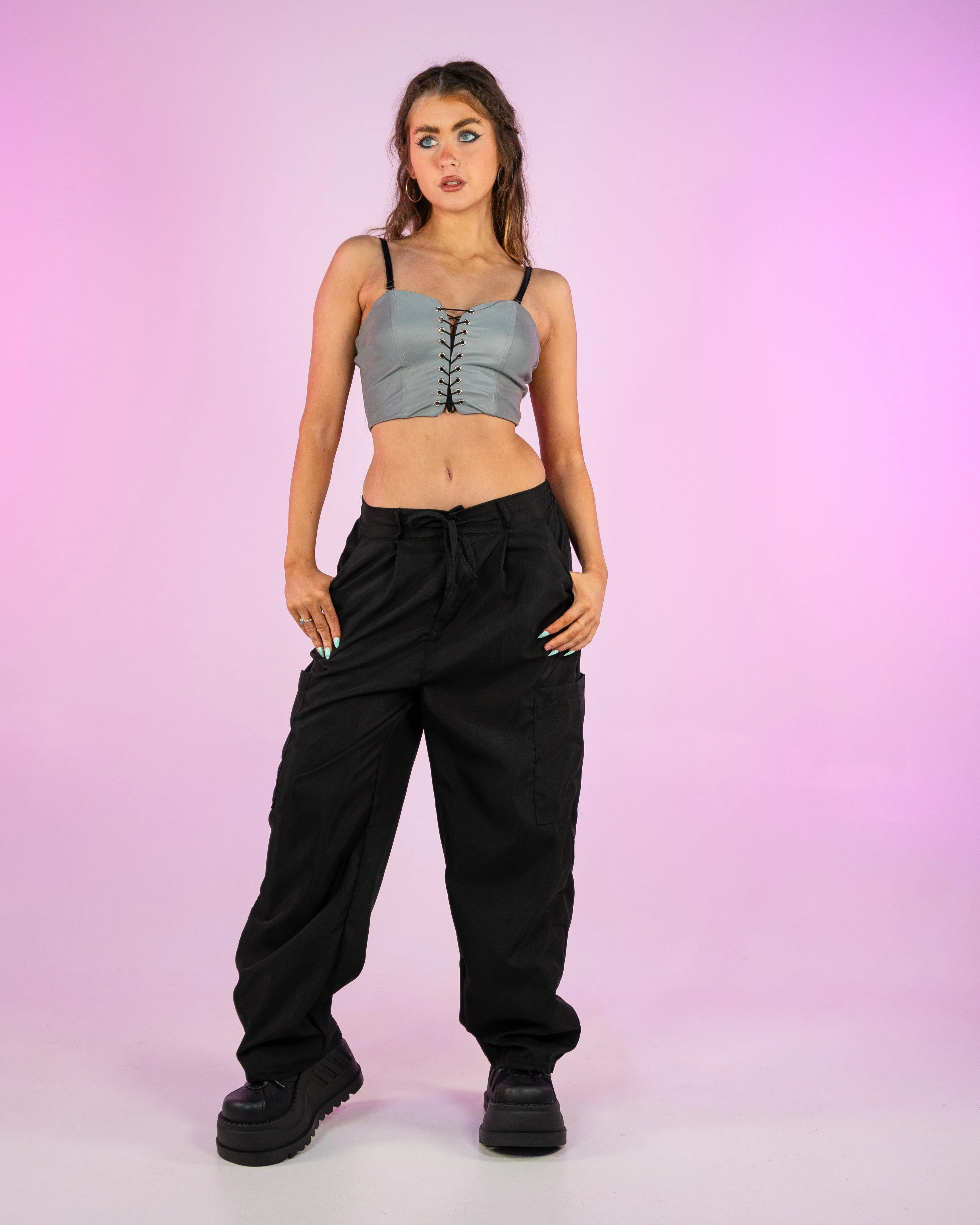 Black Oversize Wide Leg Cargo Pants