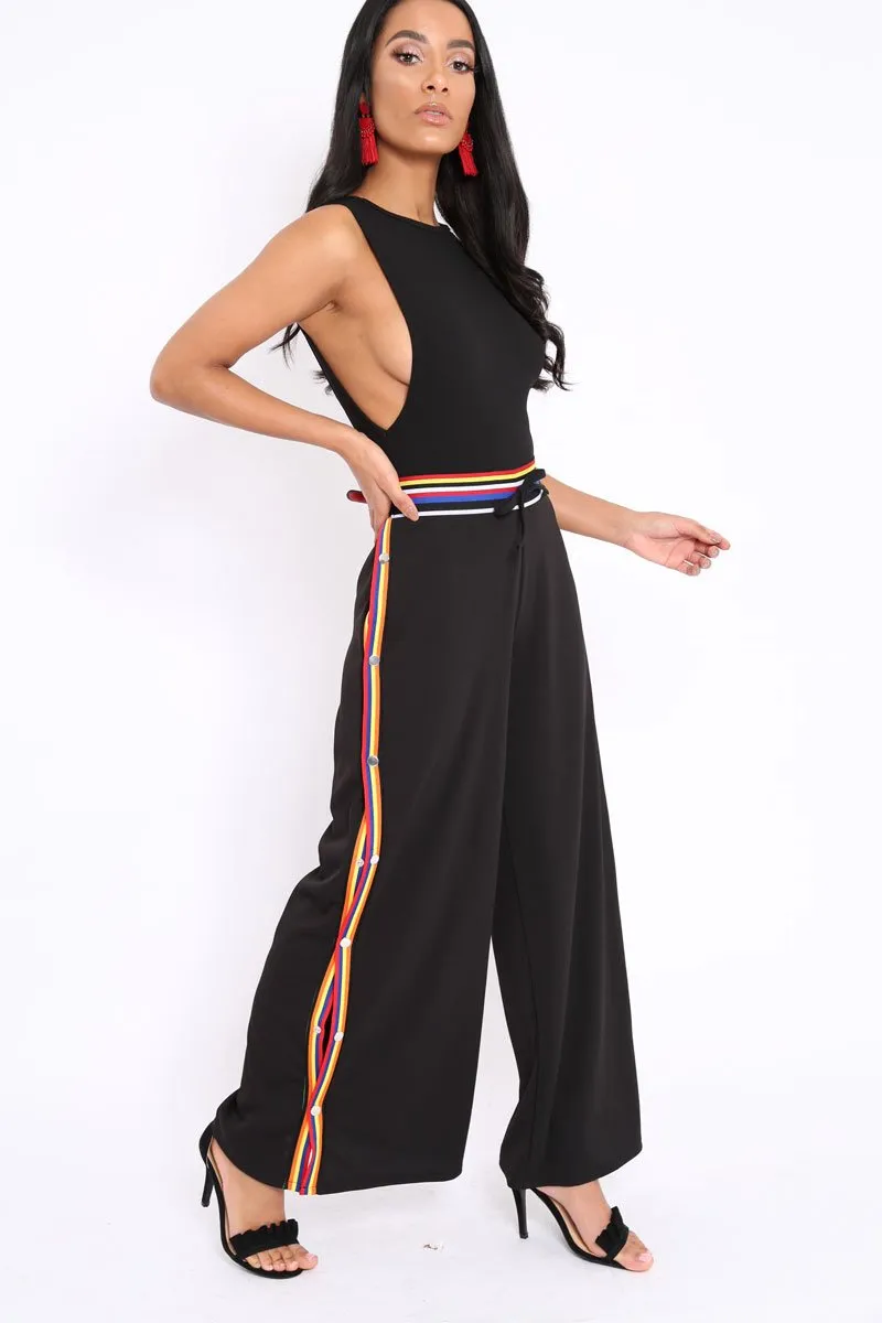 Black Popper Pants with Multi Stripe Trim - Kendria