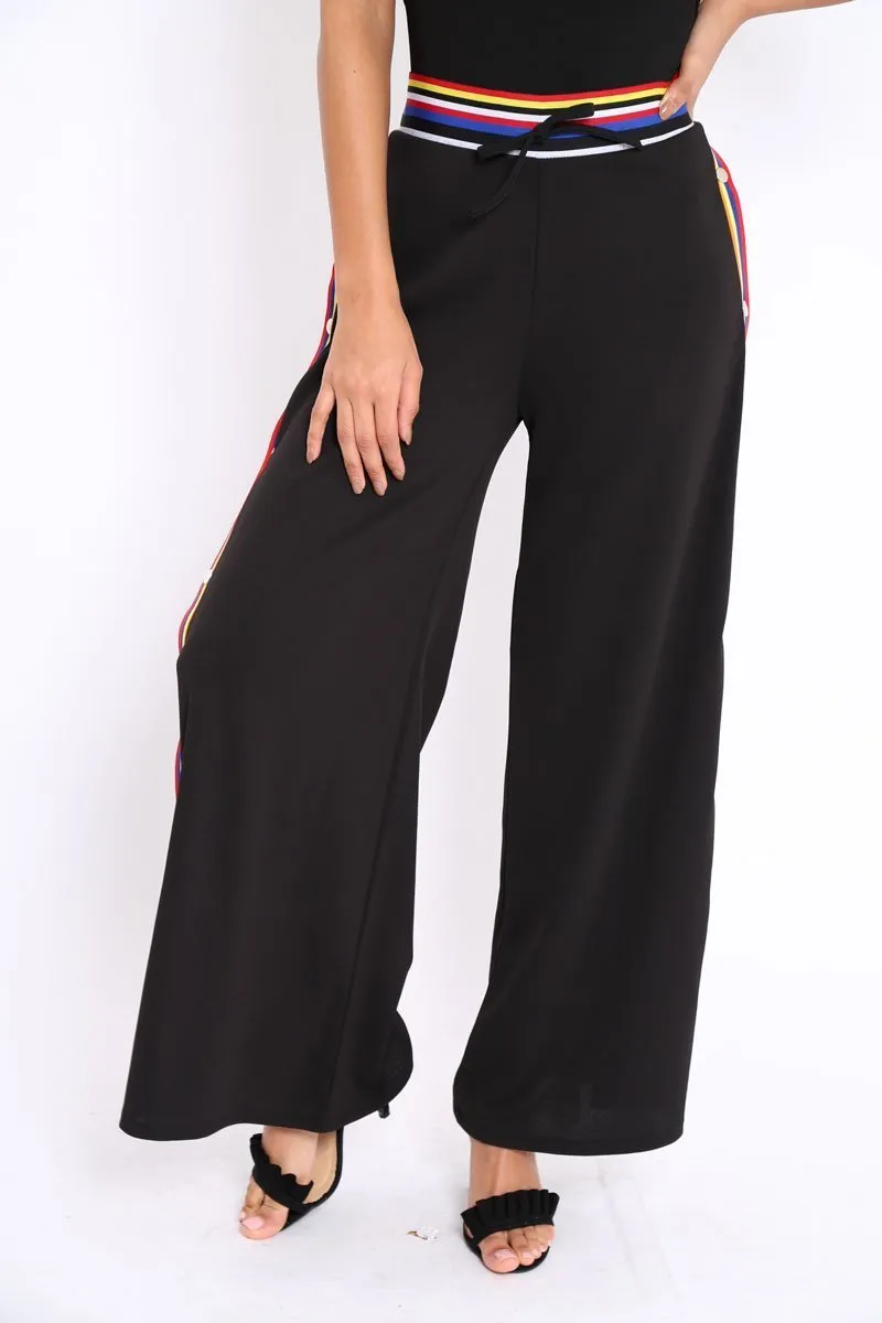 Black Popper Pants with Multi Stripe Trim - Kendria