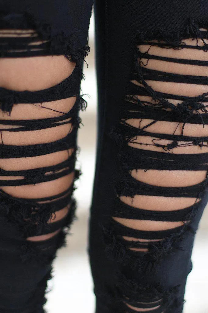 Black Super Destroyed Skinny Jeans