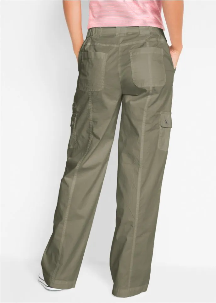 Bpc Bonprix Collection cotton cargo pants with comfortable waistband, green