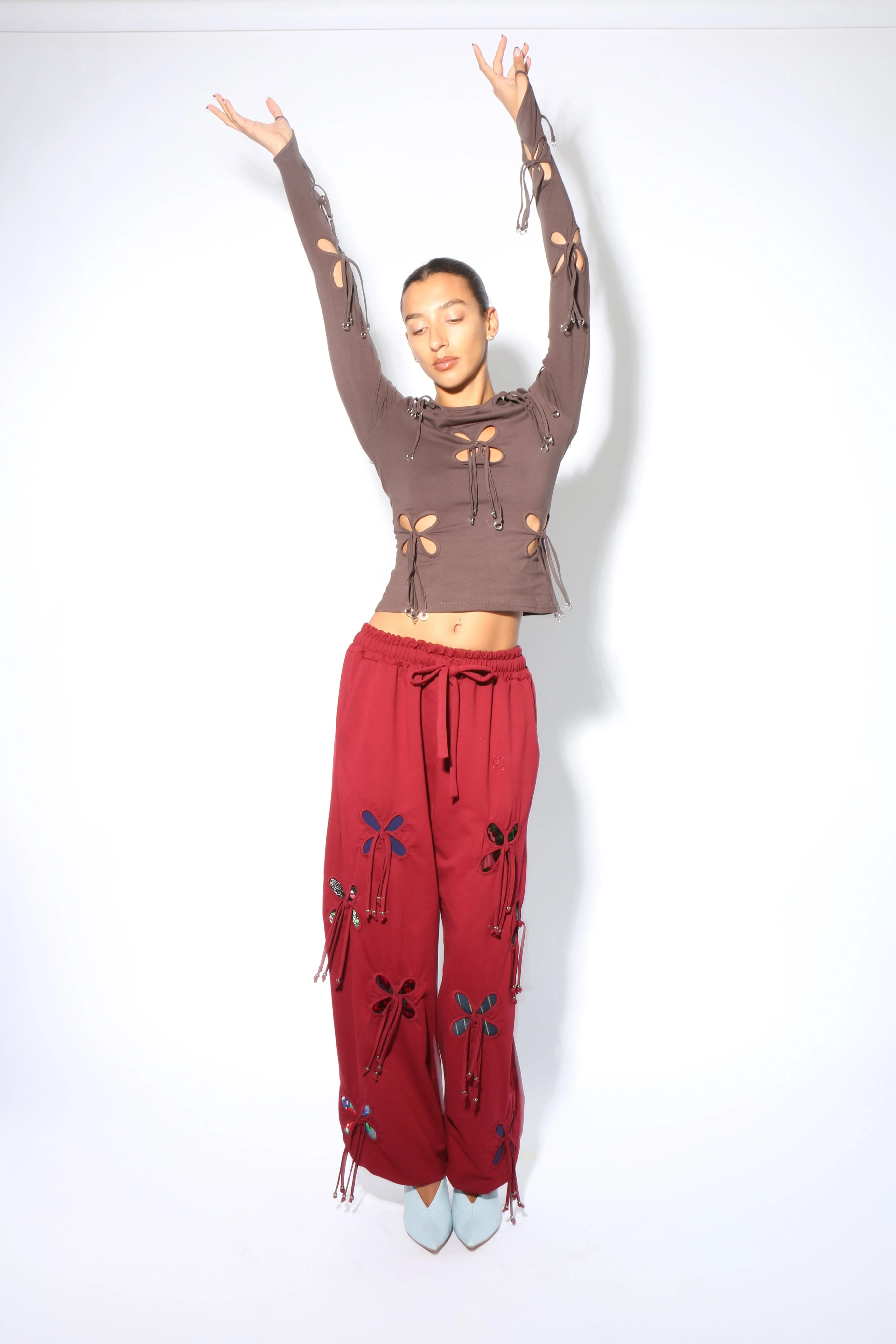 Burgundy Colorful Petals Pants