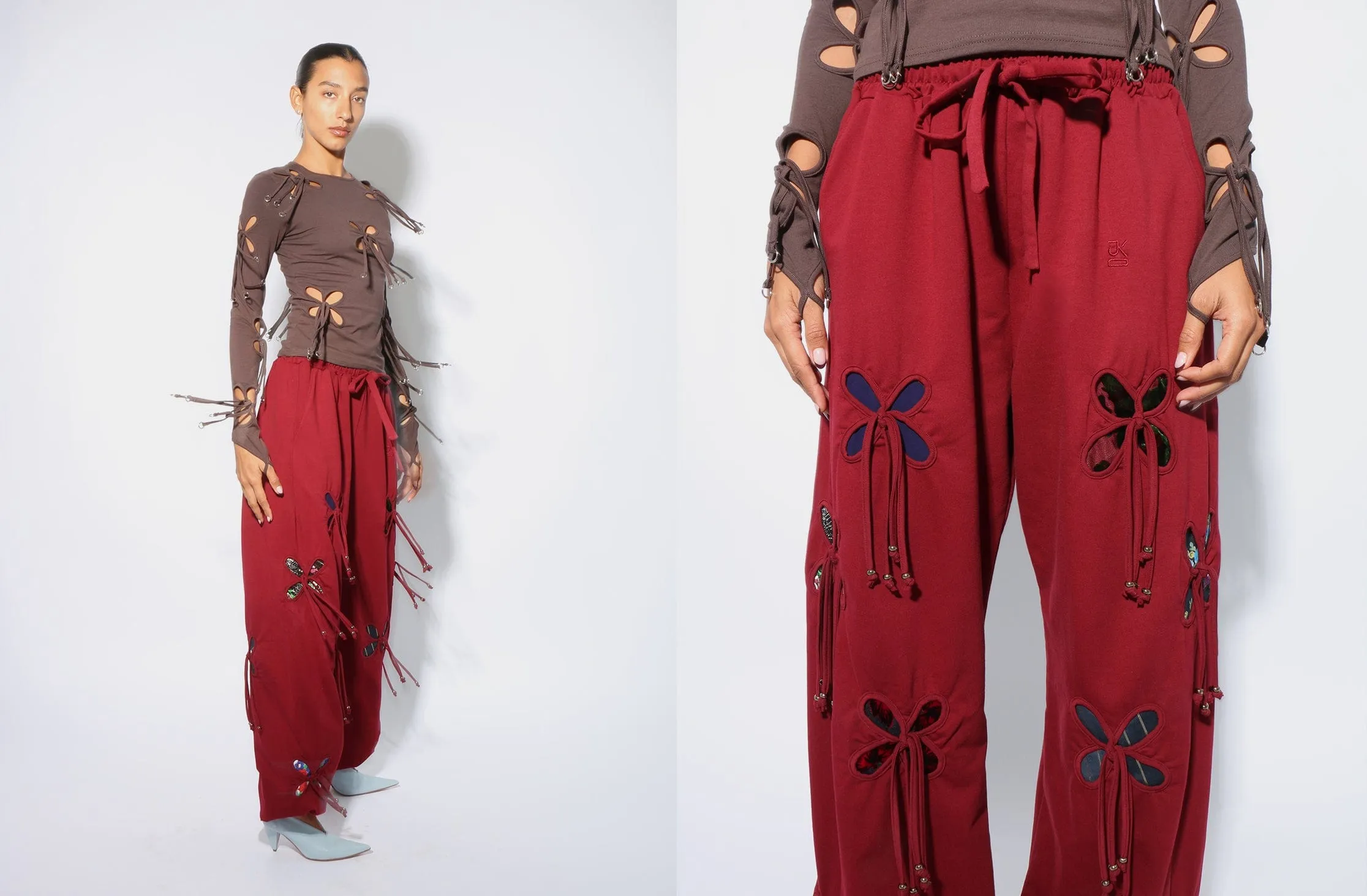 Burgundy Colorful Petals Pants