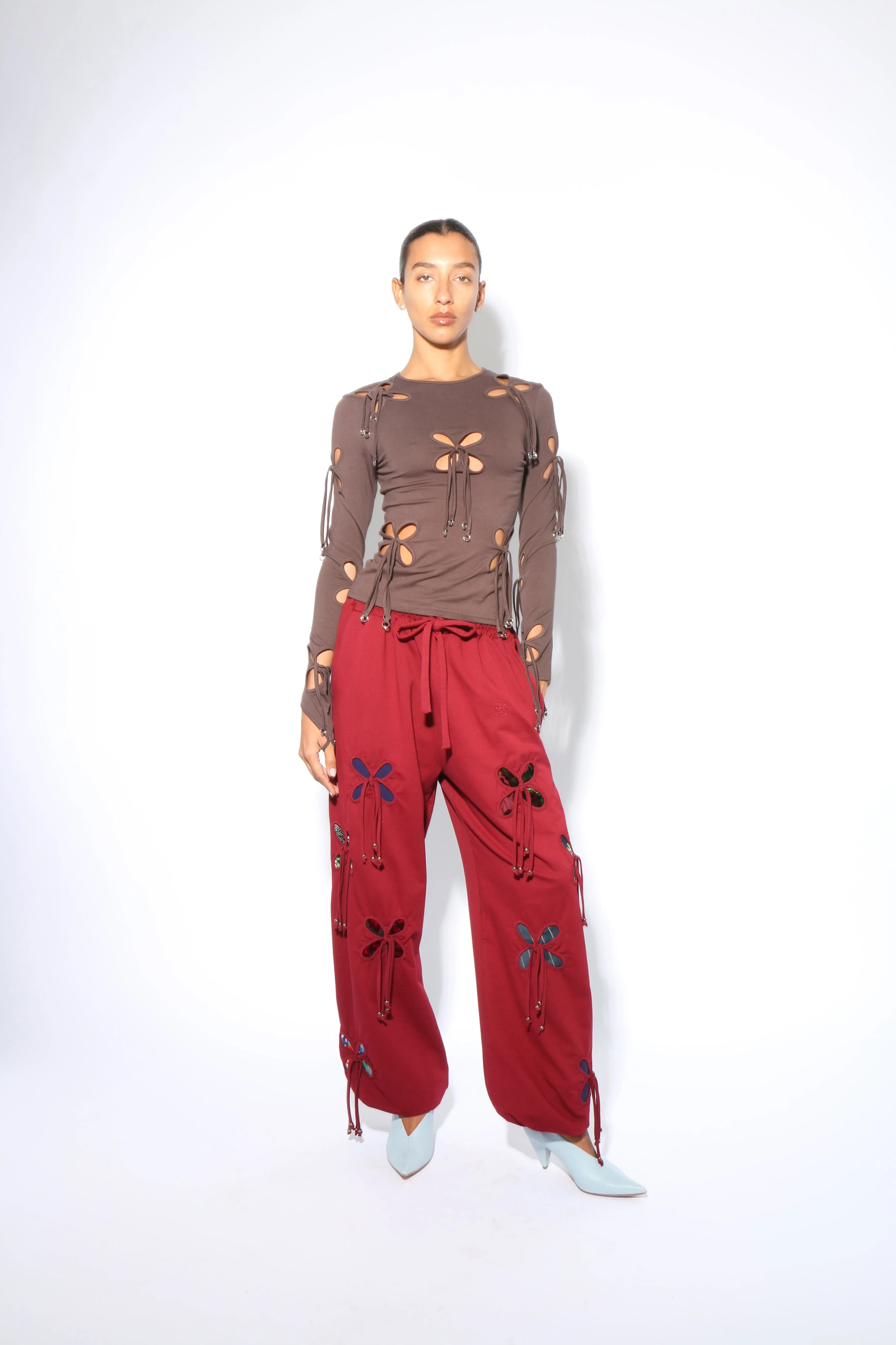 Burgundy Colorful Petals Pants