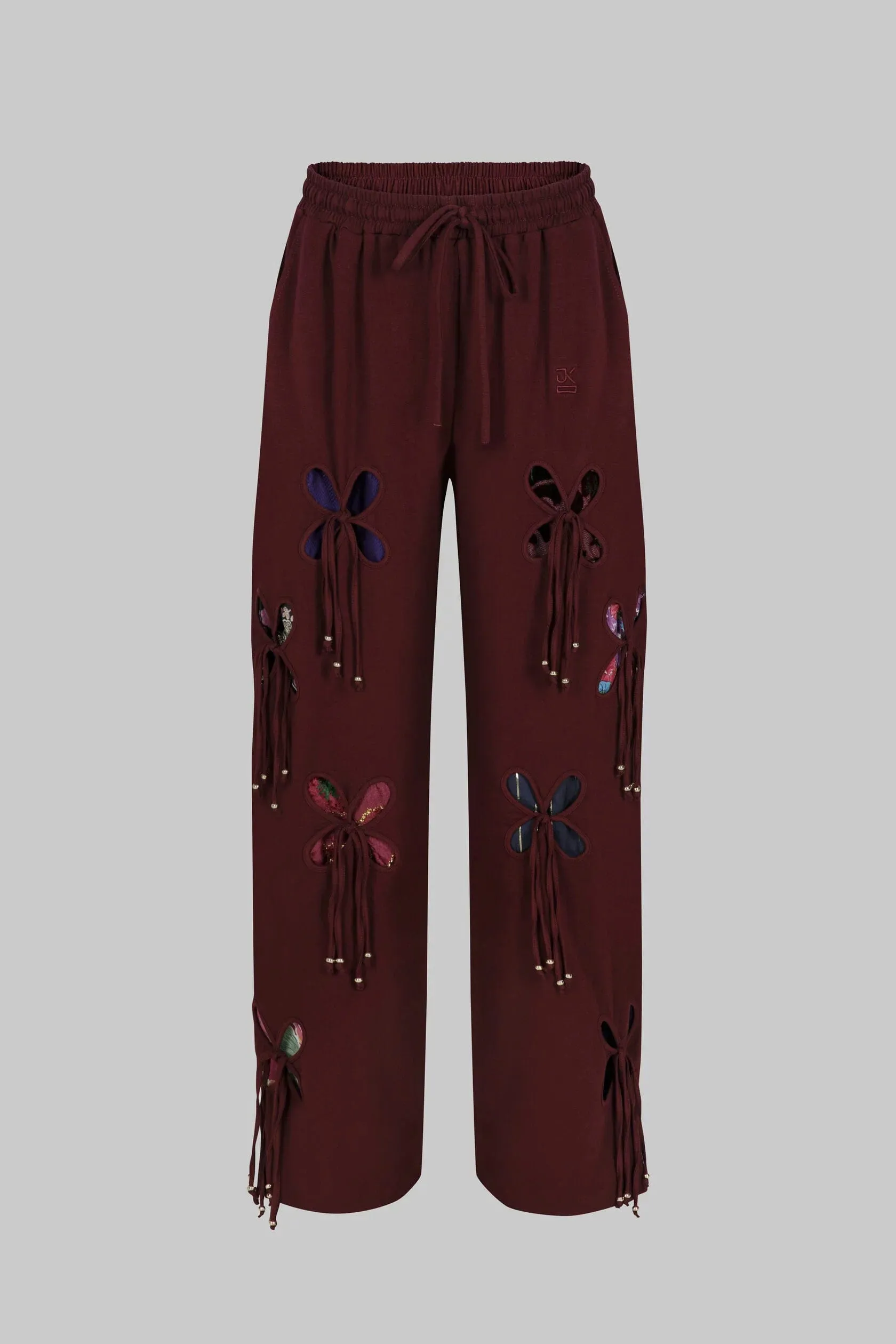 Burgundy Colorful Petals Pants