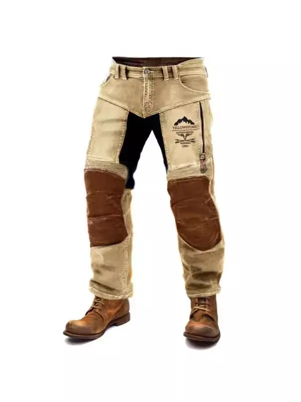 Classic Yellowstone National Park Washed Cotton Pants with Zipper Pockets