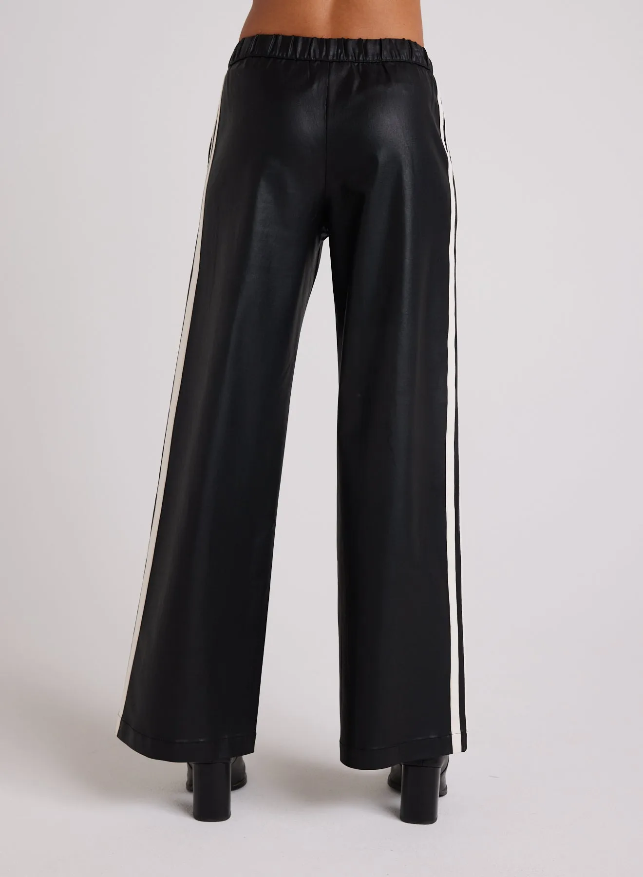 Coated Faux Leather  Wide Leg  Pant - Black