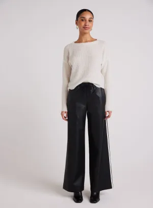 Coated Faux Leather  Wide Leg  Pant - Black