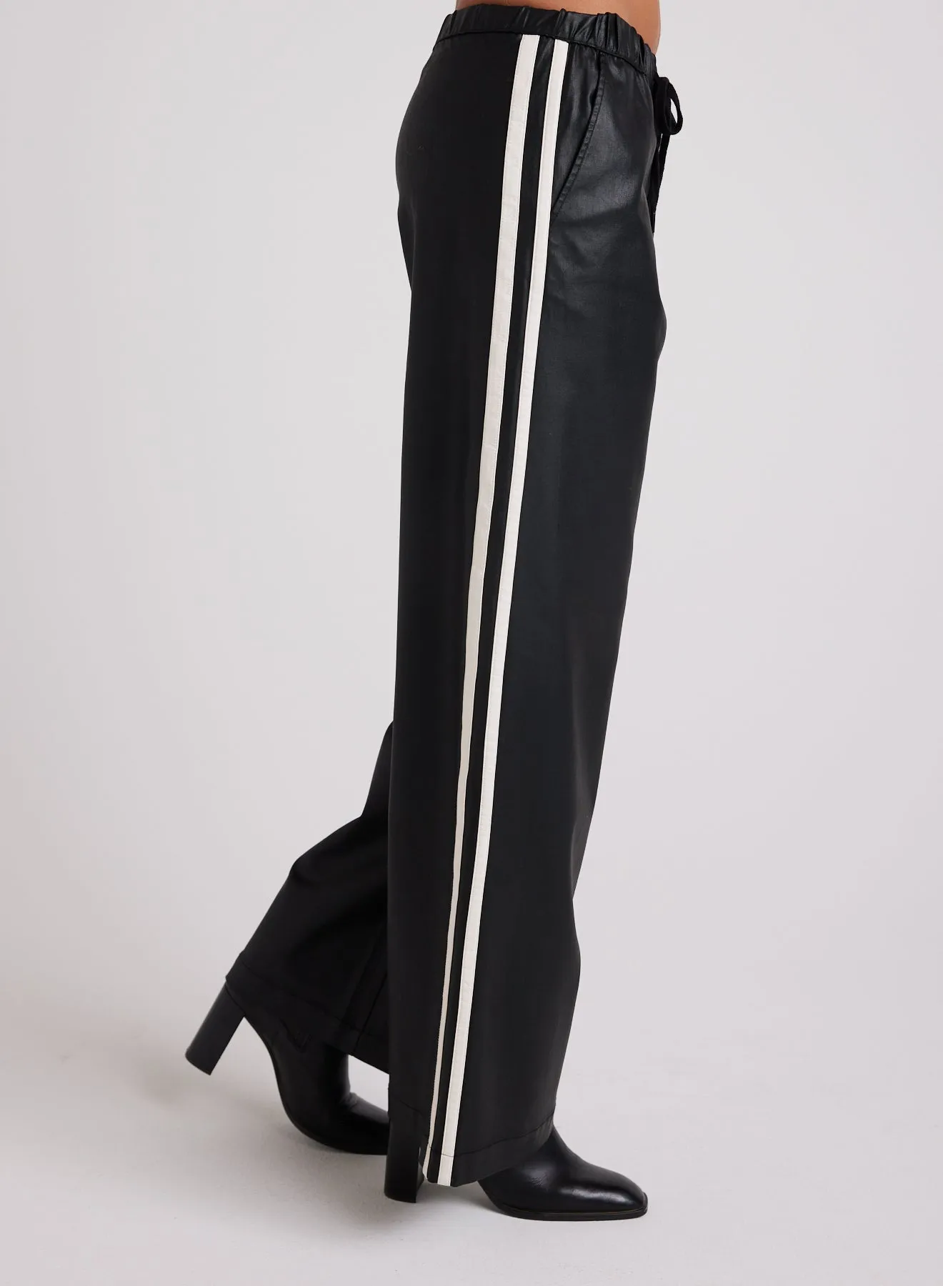 Coated Faux Leather  Wide Leg  Pant - Black