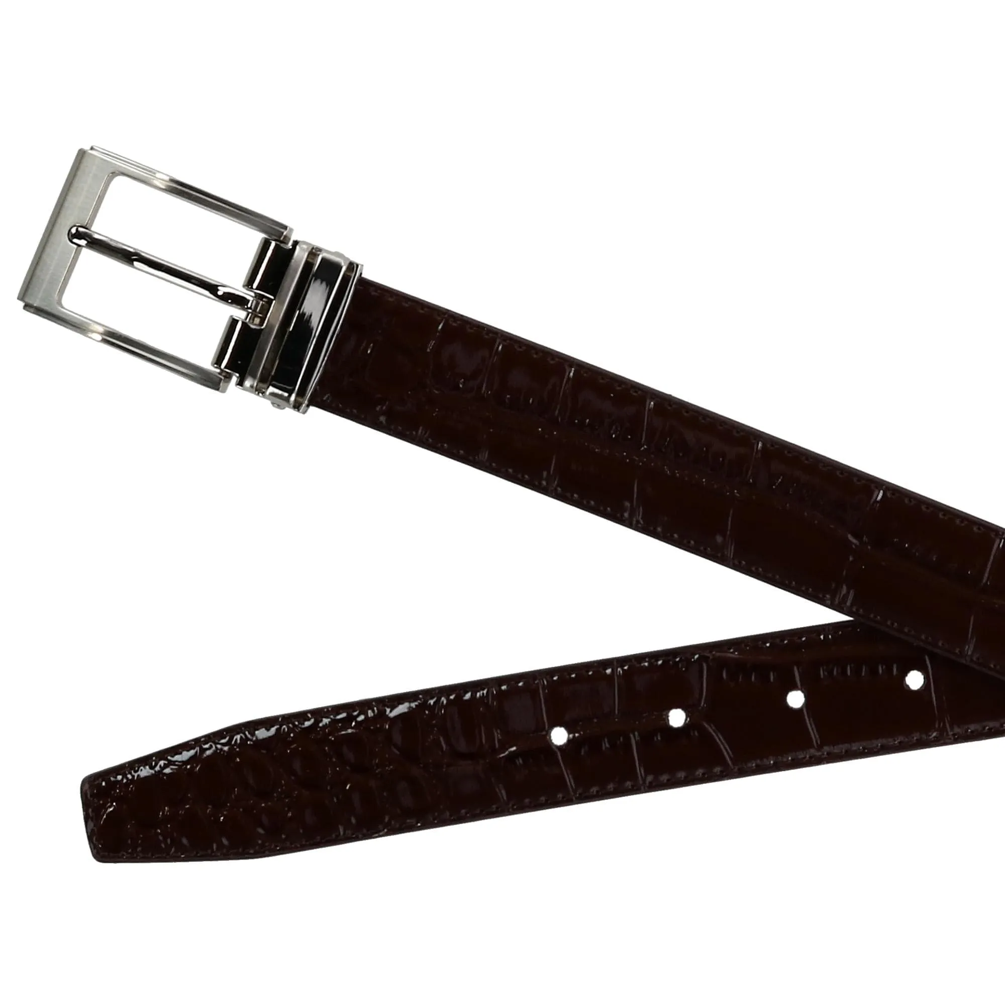 CTM® Big & Tall Leather Croc Print Dress Belt with Clamp On Buckle