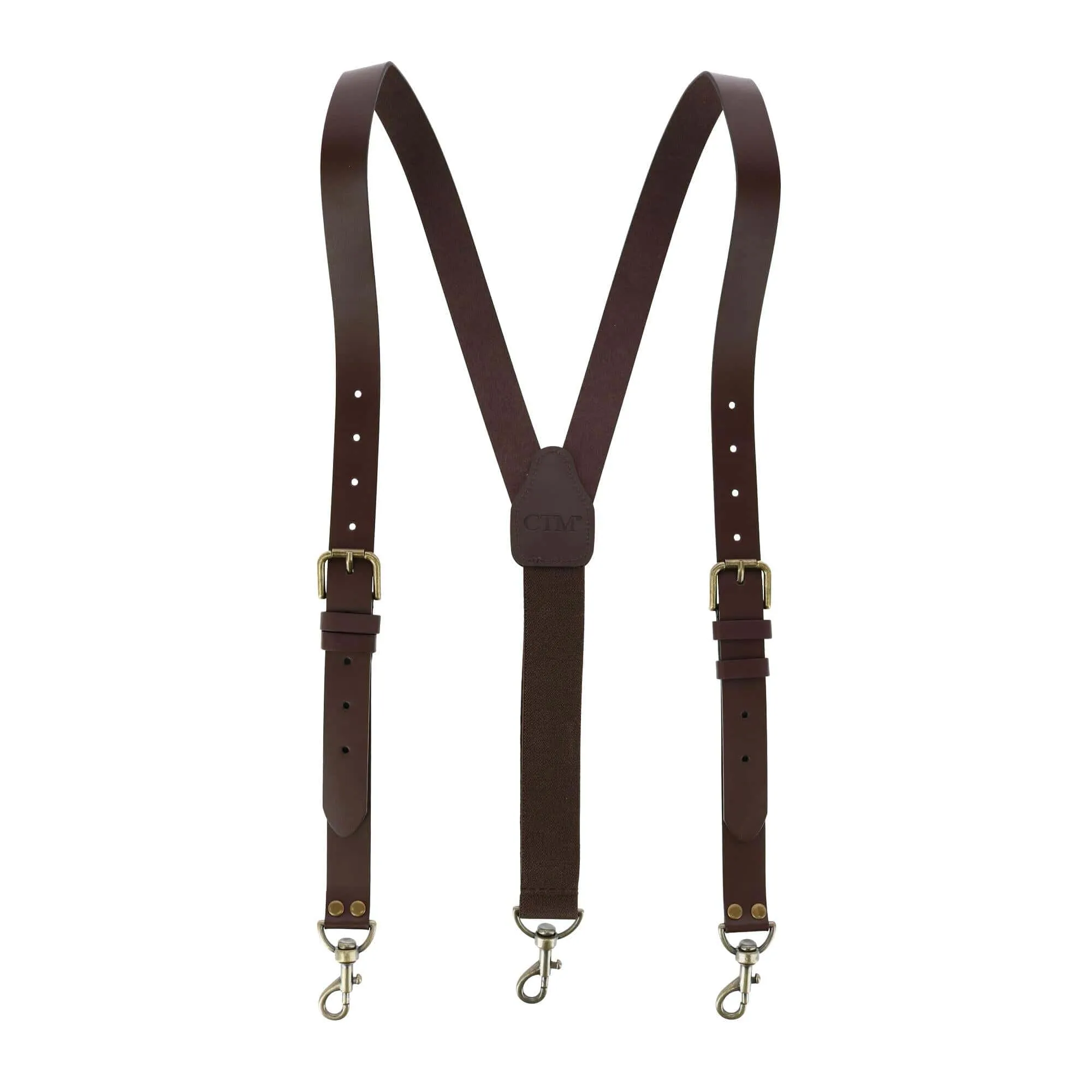 CTM® Men's Coated Leather Buckle Strap Suspenders with Metal Swivel Hook Ends