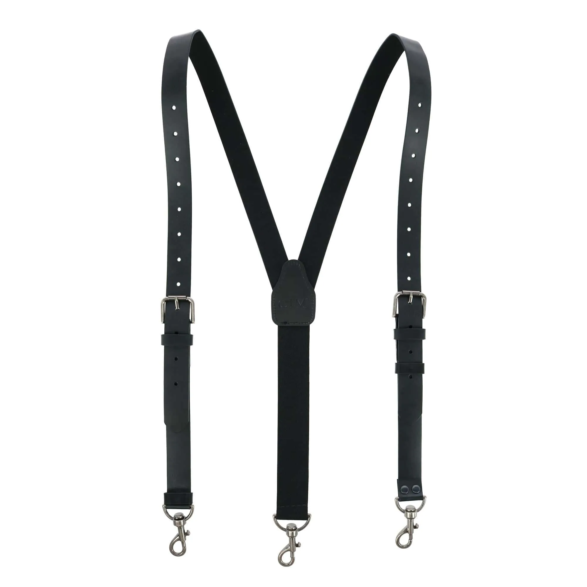 CTM® Men's Coated Leather Buckle Strap Suspenders with Metal Swivel Hook Ends