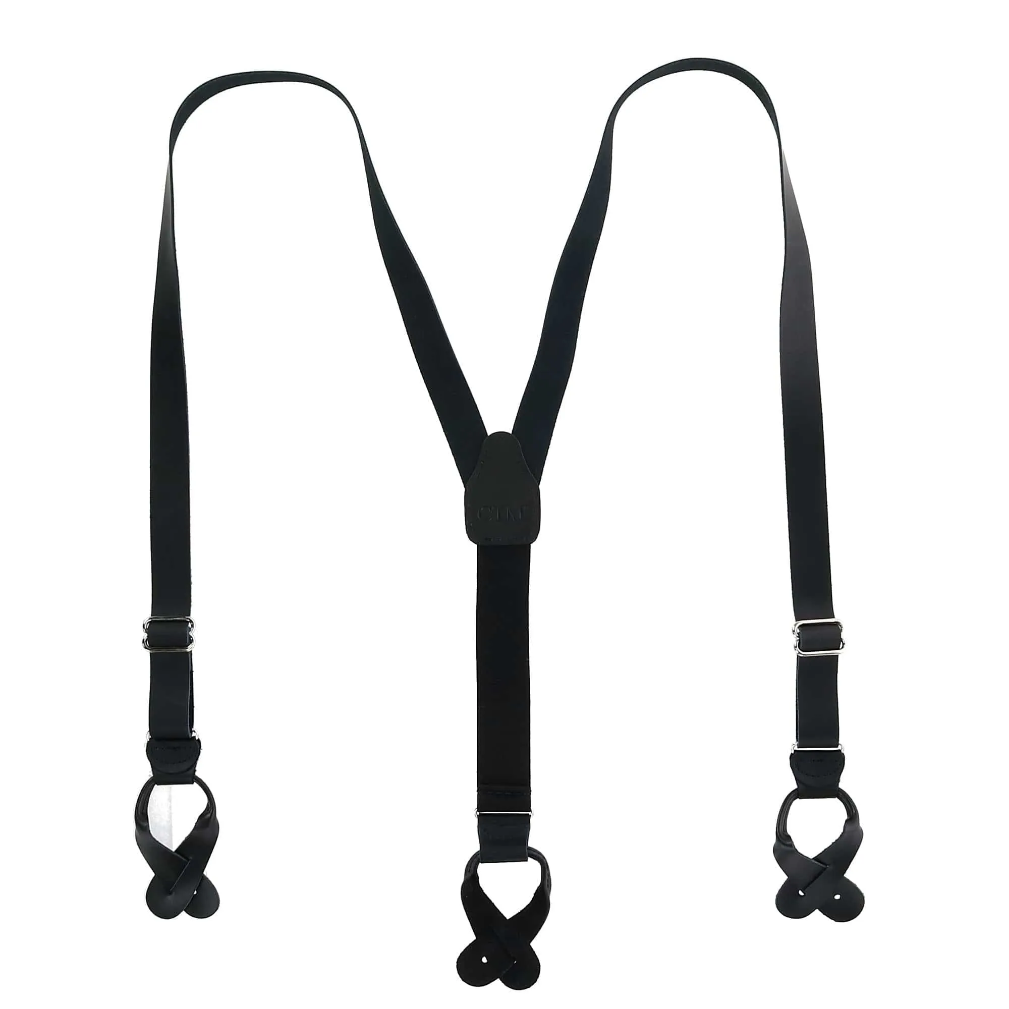 CTM® Men's Coated Leather Button-End 1 Inch Suspenders