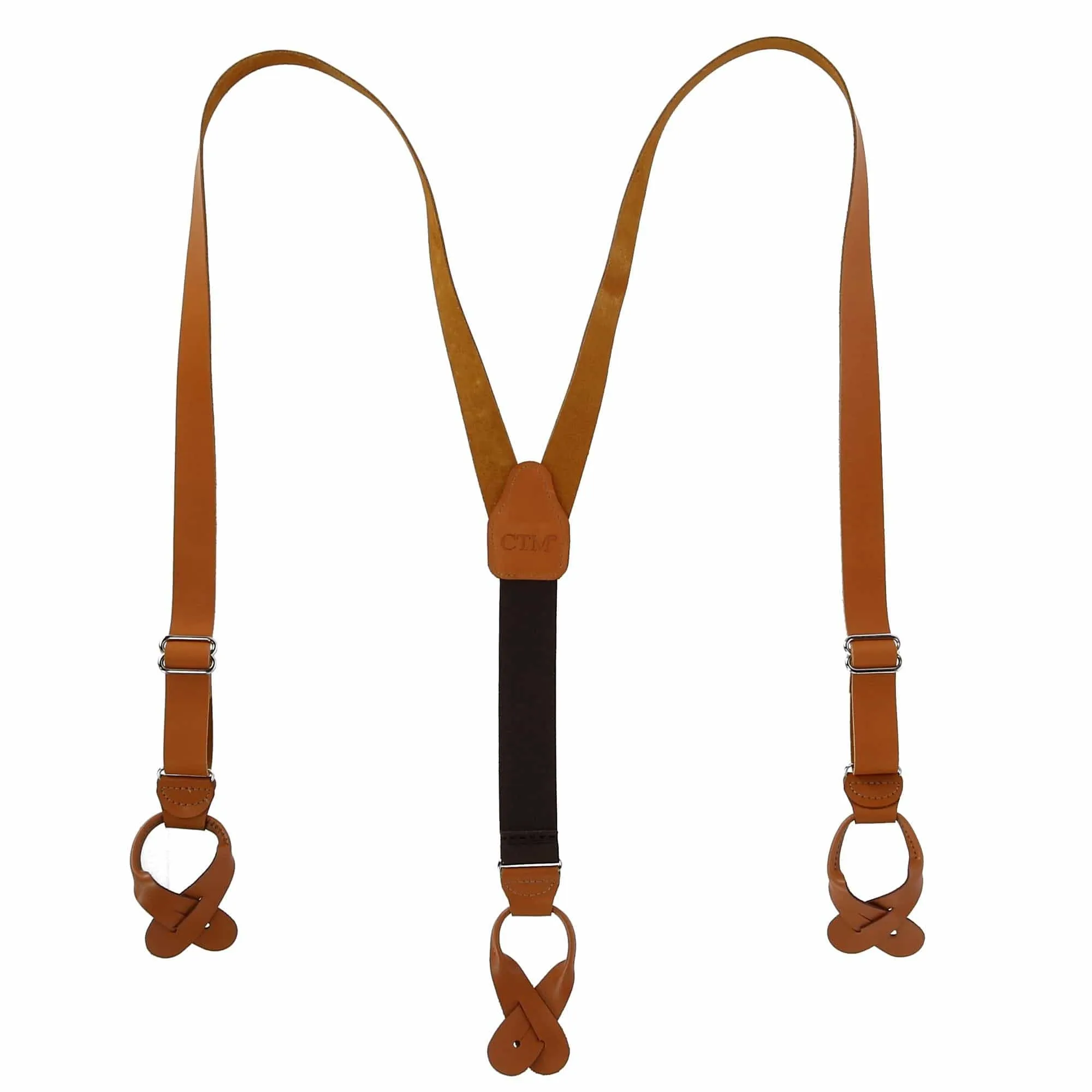 CTM® Men's Coated Leather Button-End 1 Inch Suspenders