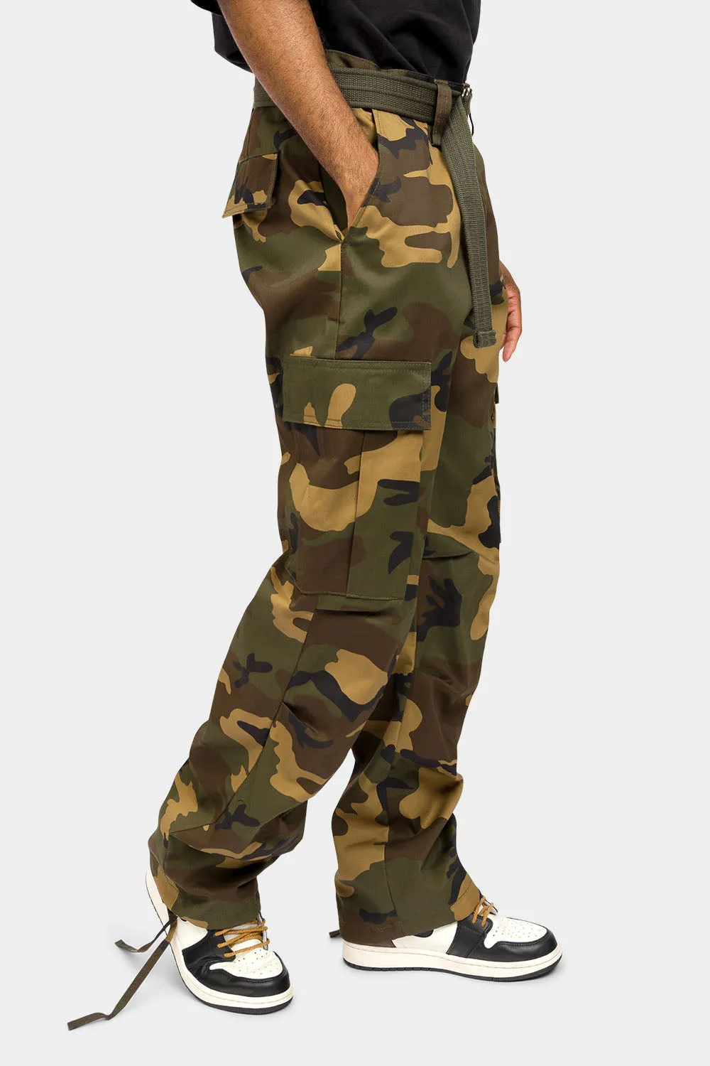 Essential Canvas Cargo Camo Pants with Belt