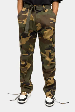 Essential Canvas Cargo Camo Pants with Belt