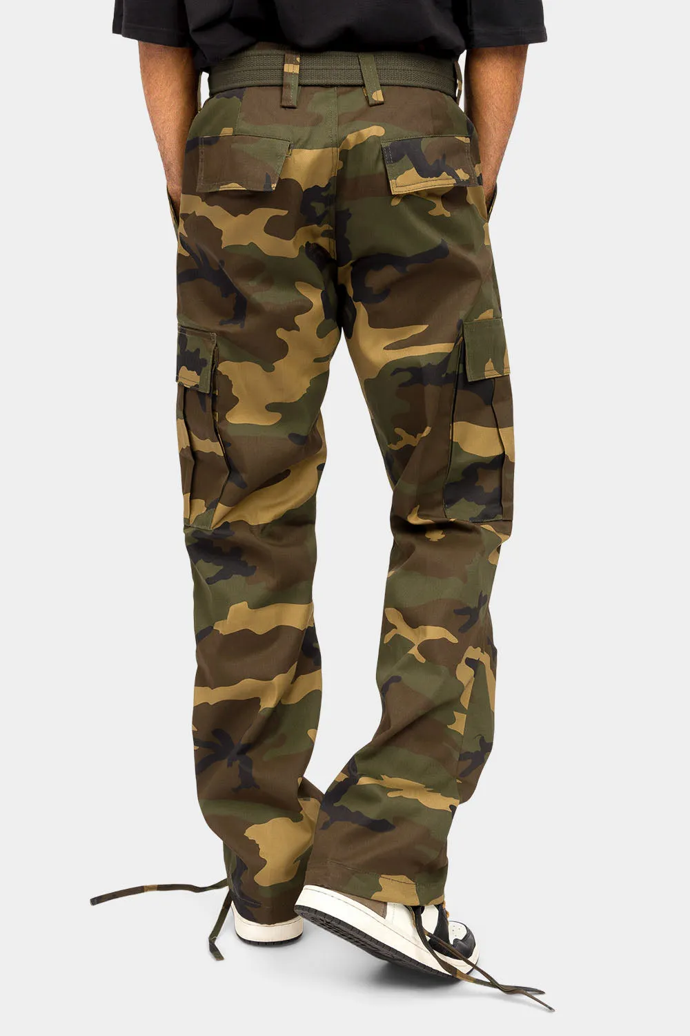 Essential Canvas Cargo Camo Pants with Belt