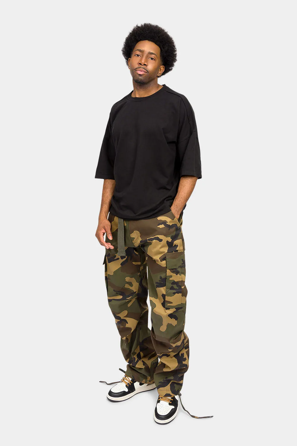 Essential Canvas Cargo Camo Pants with Belt