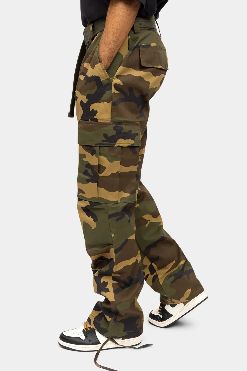 Essential Canvas Cargo Camo Pants with Belt