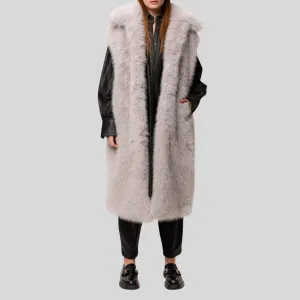 Faux Fur Sleeveless Long Coat - Dove