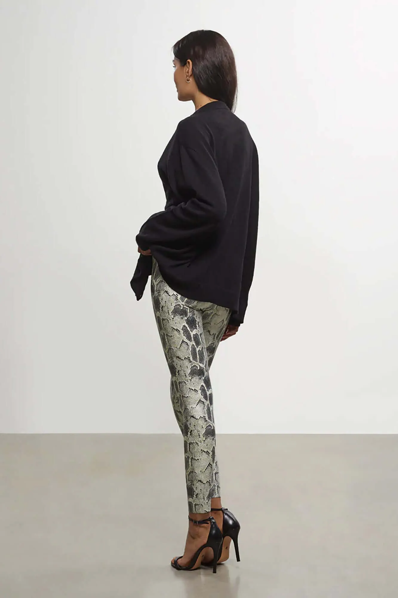 Faux Leather Animal Legging in Fog Python