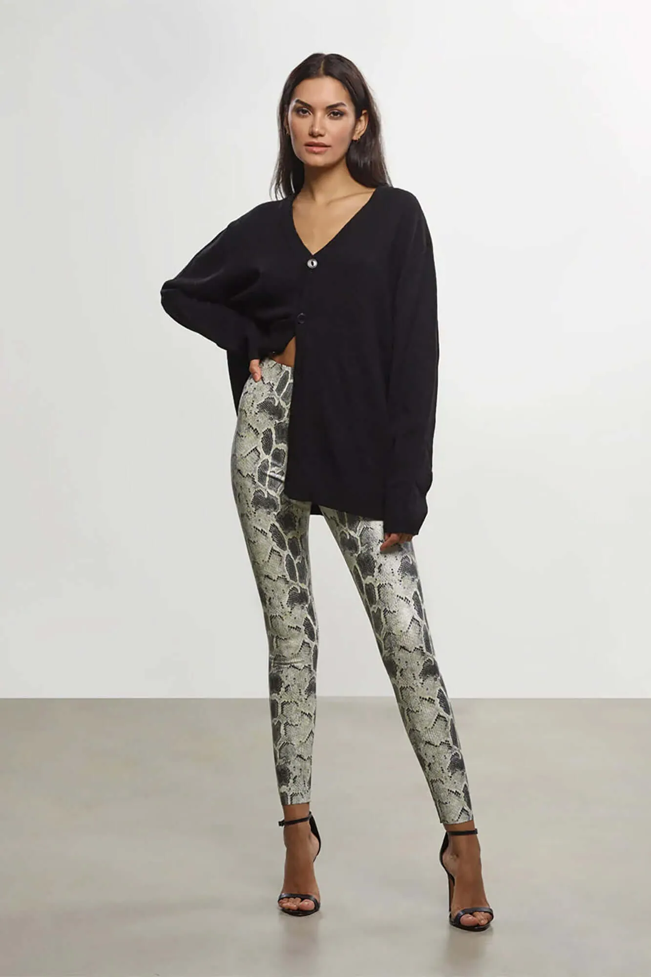 Faux Leather Animal Legging in Fog Python