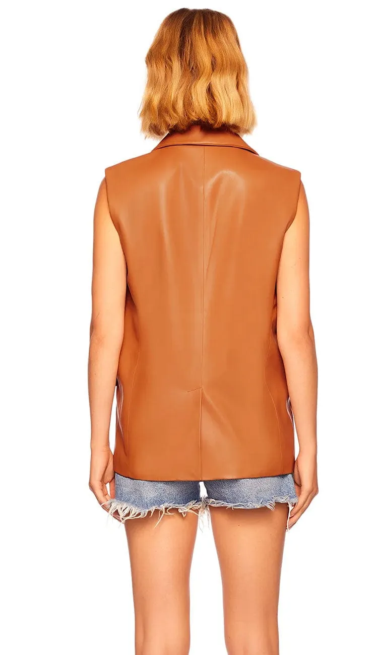 Faux Leather Collar Vest - Caramel