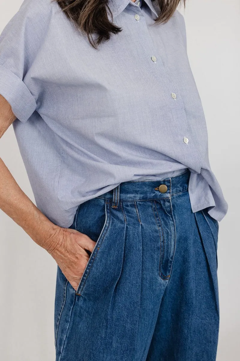 Frankie Pleat Pant in Denim