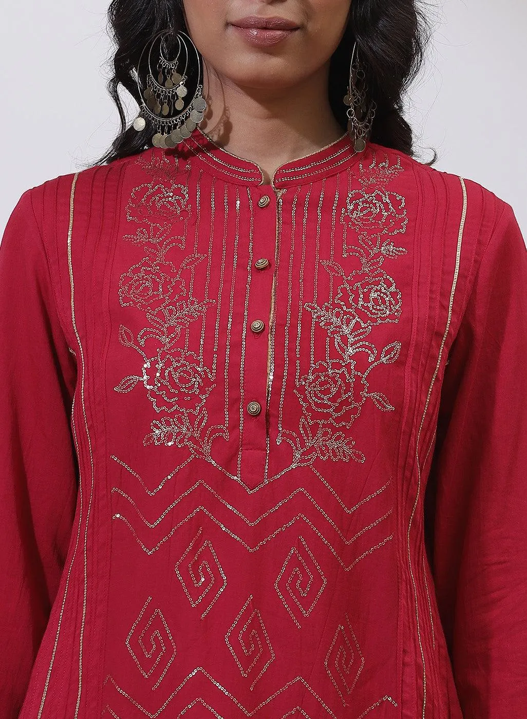 Fuchsia Sequins Work Pleated Kurta