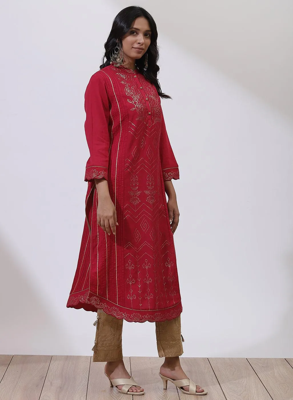 Fuchsia Sequins Work Pleated Kurta