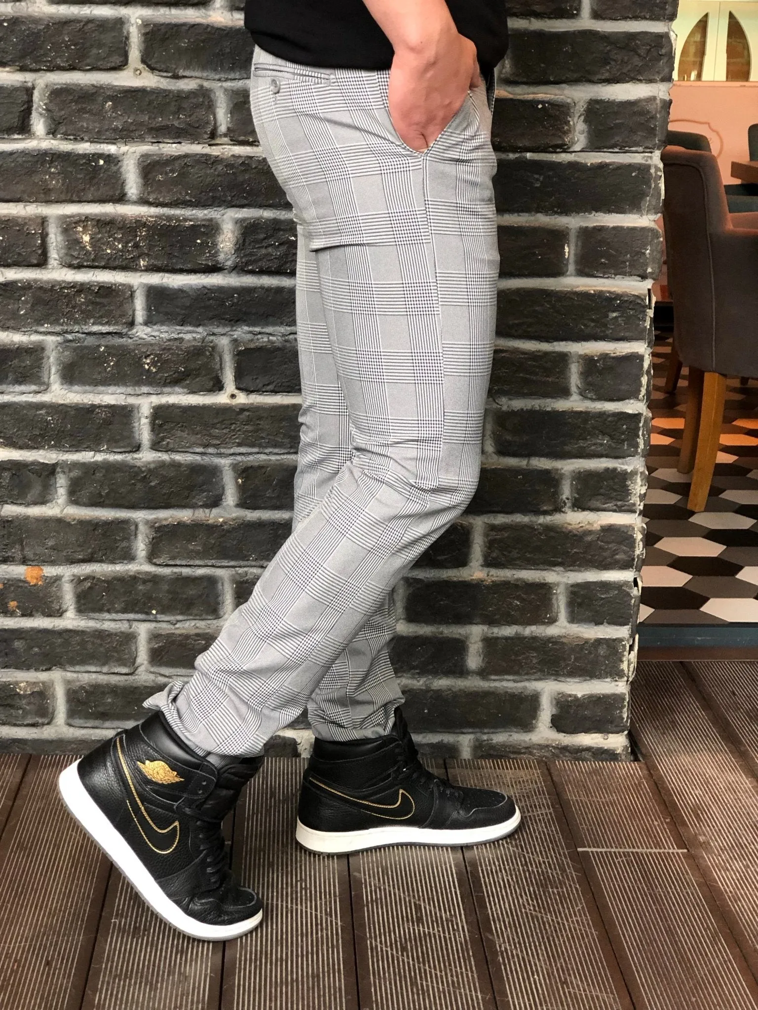 Gray Checkered Slim Fit Casual Mens Pant DJ179 Mens Pant