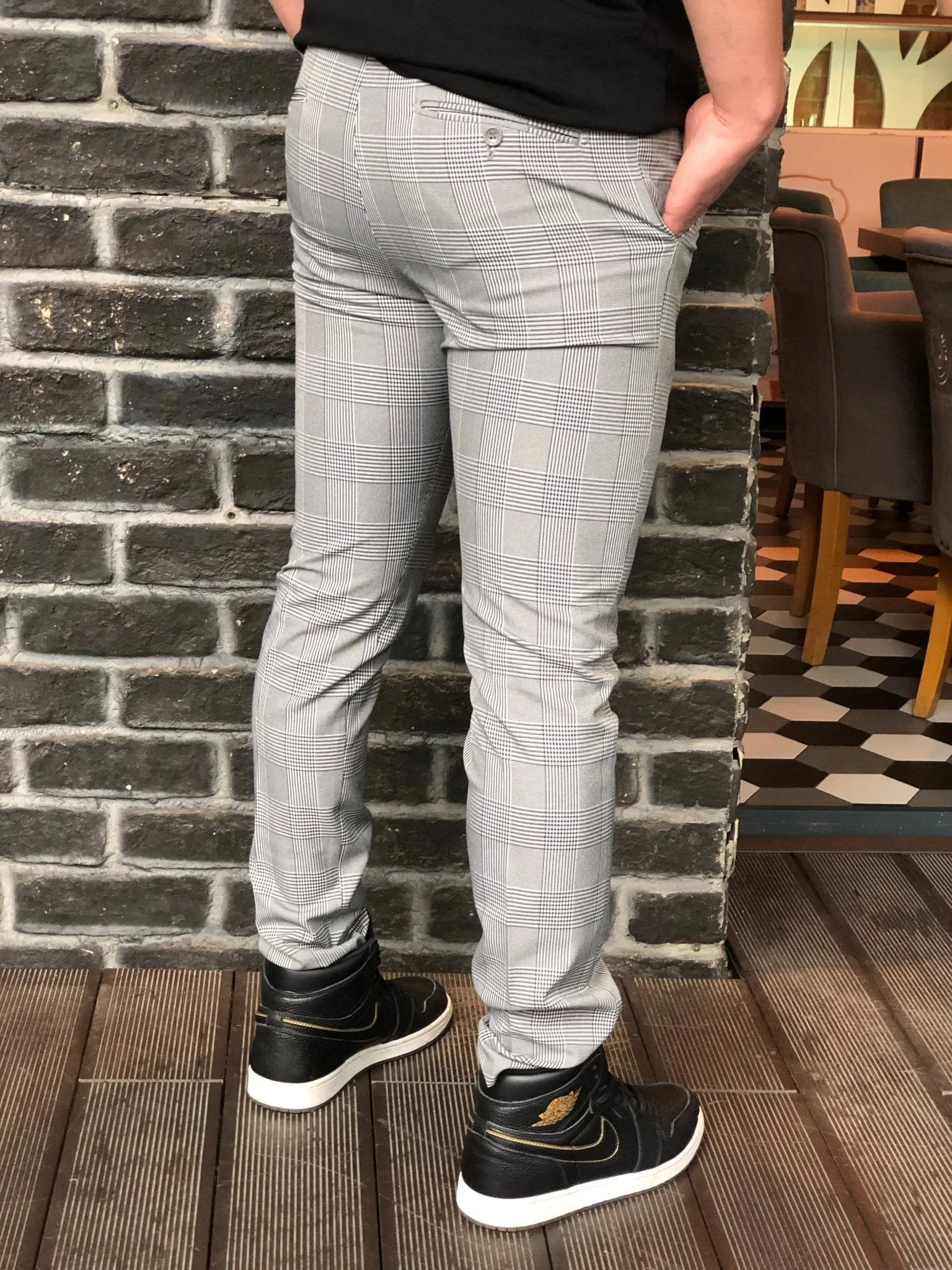 Gray Checkered Slim Fit Casual Mens Pant DJ179 Mens Pant