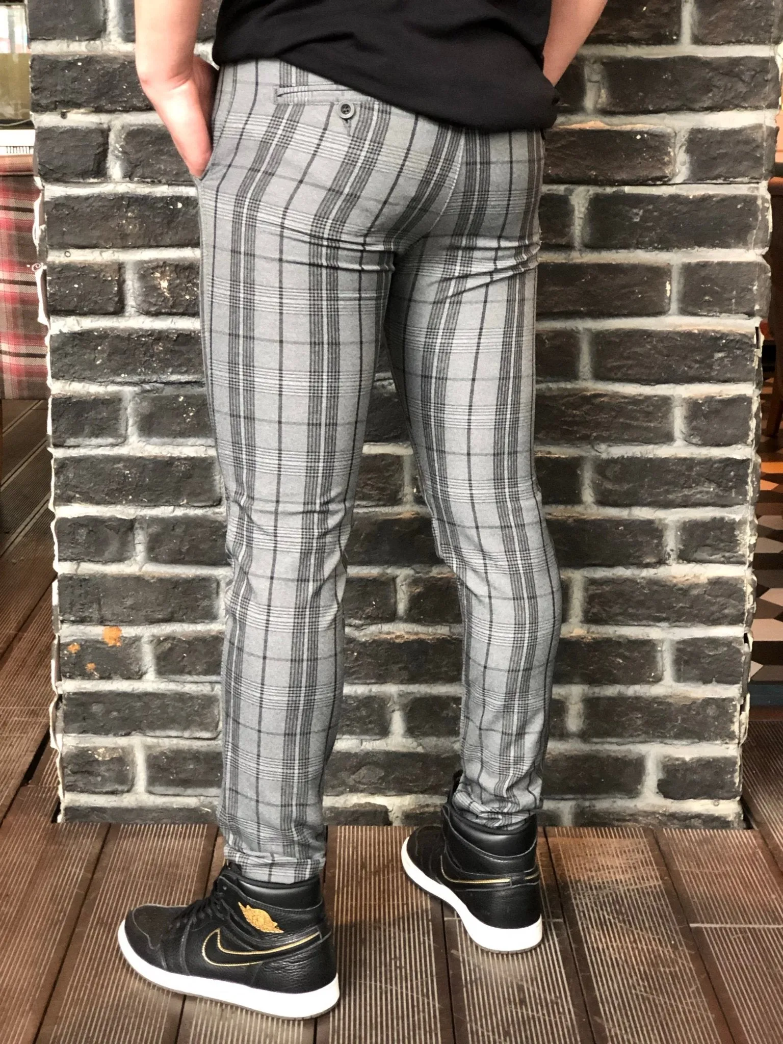 Gray Striped Checkered Slim Fit Casual Mens Pant DJ178 Mens Pant