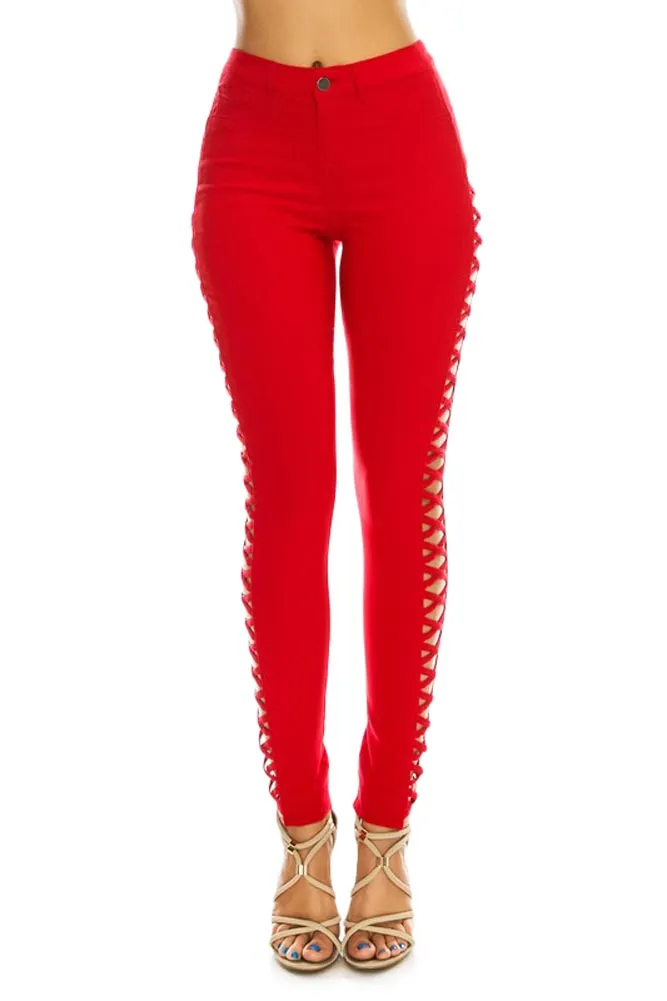 High Waisted Super Stretch X Cut-Out Skinny Pants